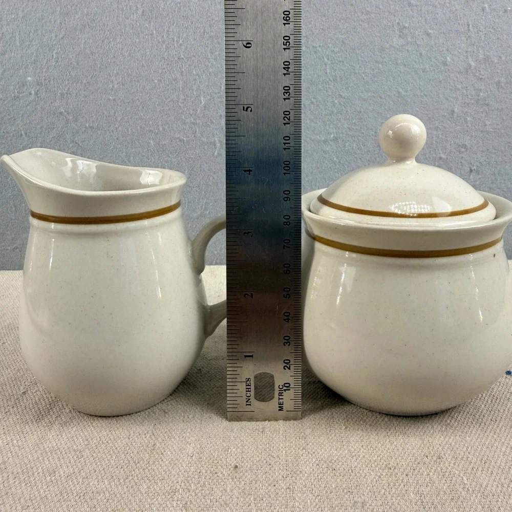 Vintage Kingsbury Stoneware Cream and Sugar Set Japan‎ Speckled Brown Band